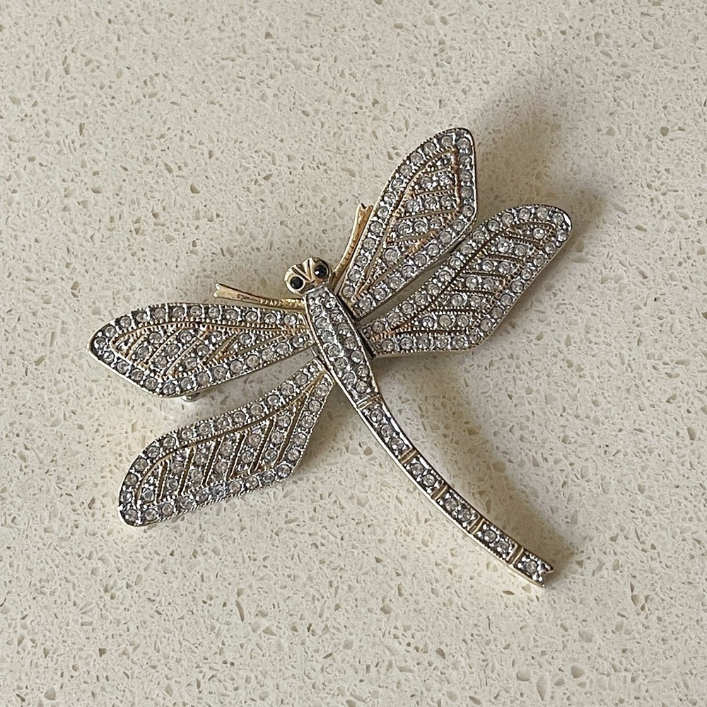 Clear Rhinestone Dragonfly Brooch
